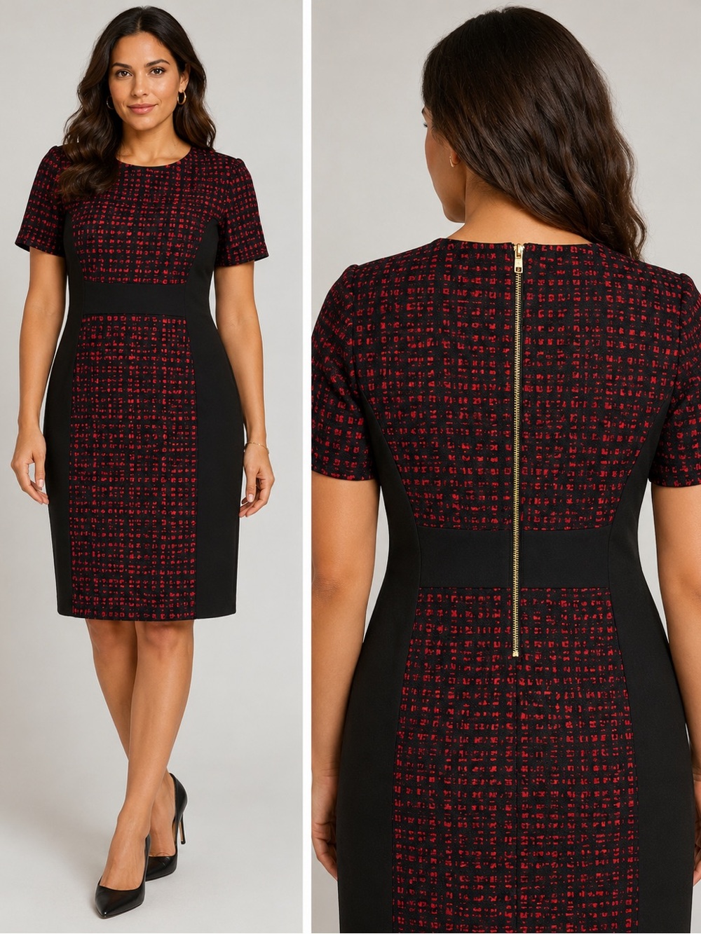 Michael Kors Red and Black Midi Dress